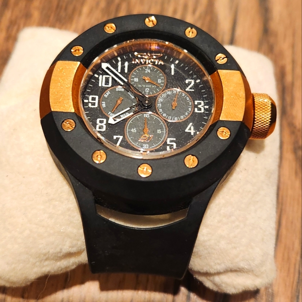Invicta 17391 Men's S1 Rally Quartz Gold Dial Black Rubber Strap Watch